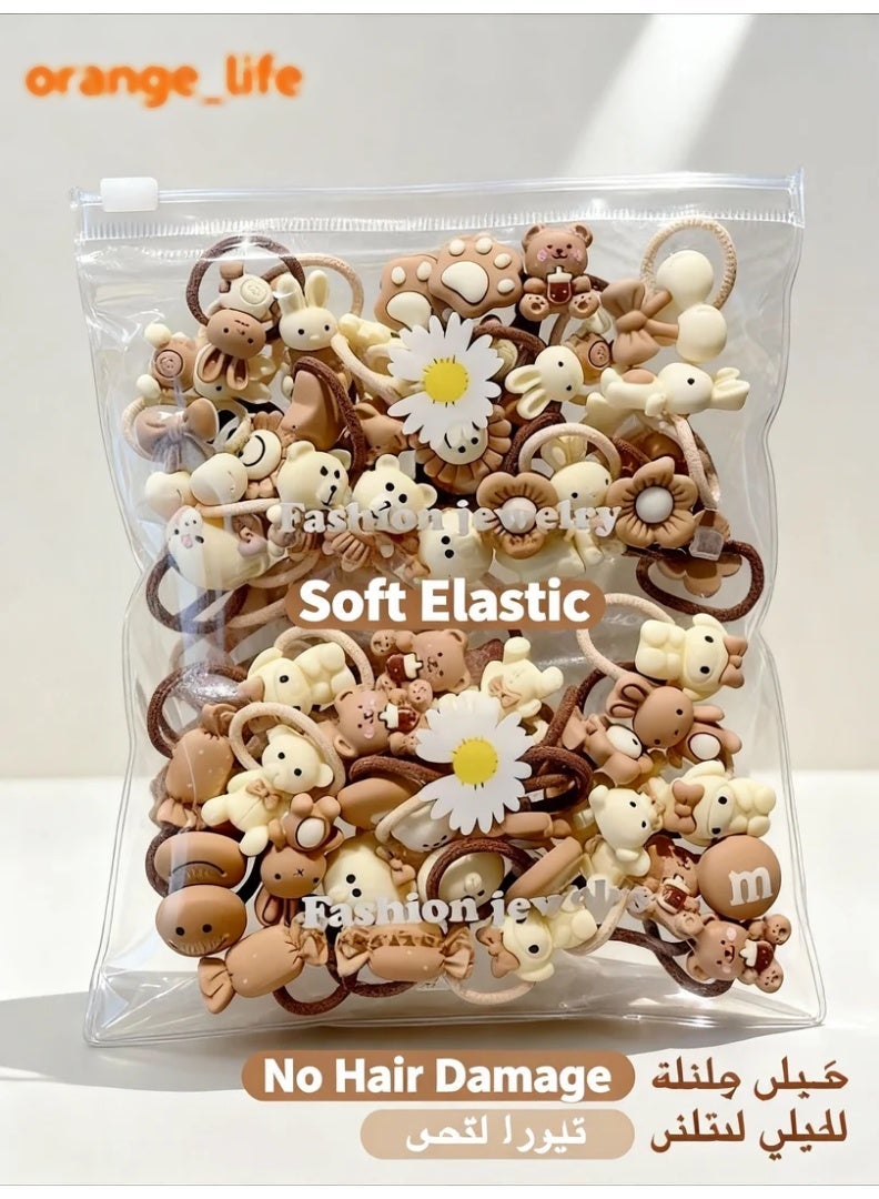 Orange Life Kids Thumb Hair Ties Milk Coffee Color Set, Baby Elastic Hair Bands with Cute Cartoon Figures, Soft No Damage Hair Rings for Girls Toddlers, Daisy Style Packaging, Total 20 Pieces - Image 4